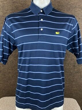 Vintage Masters Amen Corner Shirt Mens Medium Blue Striped Polo Golf C66